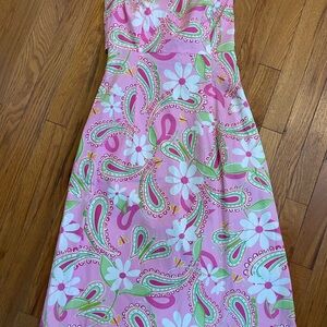 Lilly Pulitzer Pink Strapless Dress with Floral Paisley